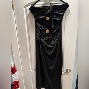 SHEIN Black Strapless Dress with Gold Details